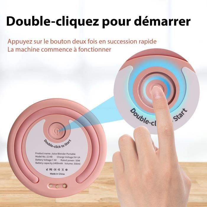 JOULLI Mini extracteur de jus juicer Pour shakes et smoothies Fruits Légumes , mixeur portable rechargeable par USB - rose