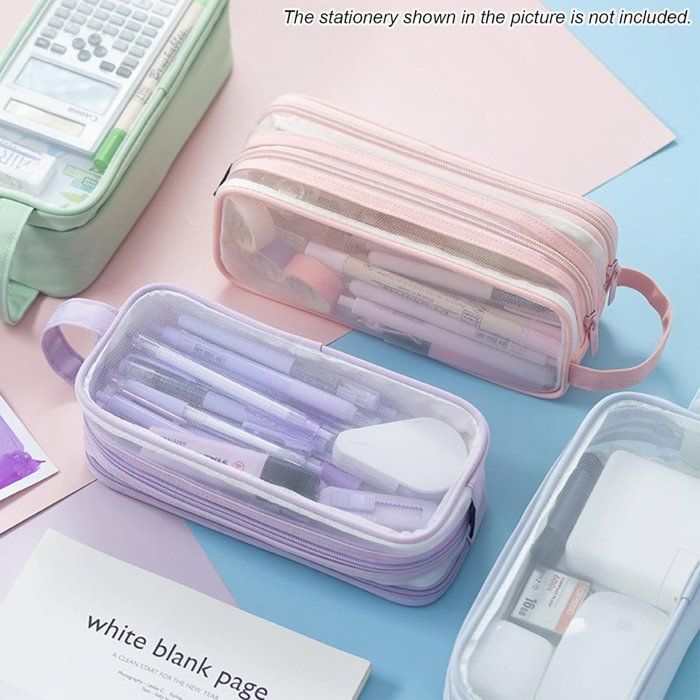 Trousse transparente en mesh, pour école/examens, unisexe.