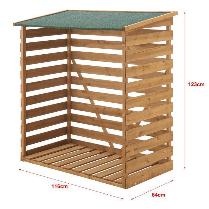 Leñera cubierta de madera de abeto 123 x 116 x 64 cm [en.casa]