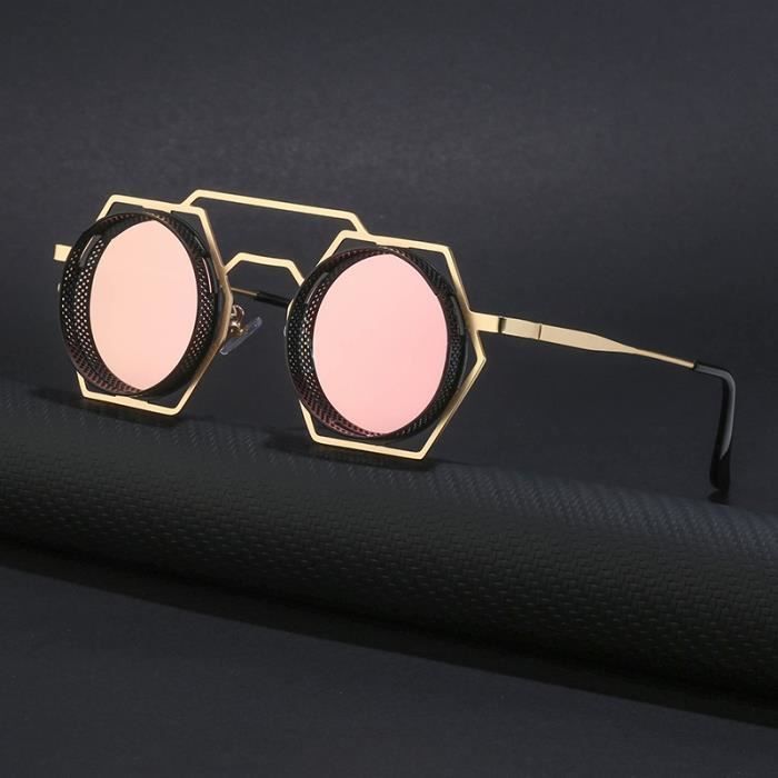 Gafas de sol para mujer con un elegante diseño metálico estilo hip hop, perfectas para viajar, pescar y conducir. Color rosa, con protección UV de alta calidad.