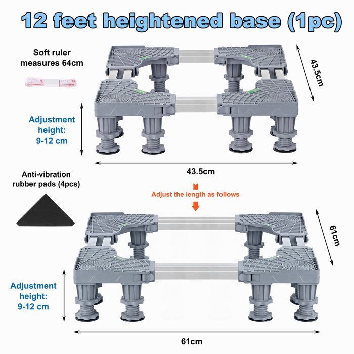 Support de Machine à Laver Épaissi Base de Réfrigérateur Universelle Socle pour Lave-Linge Sèche-Linge Longueur Réglable 41-64cm