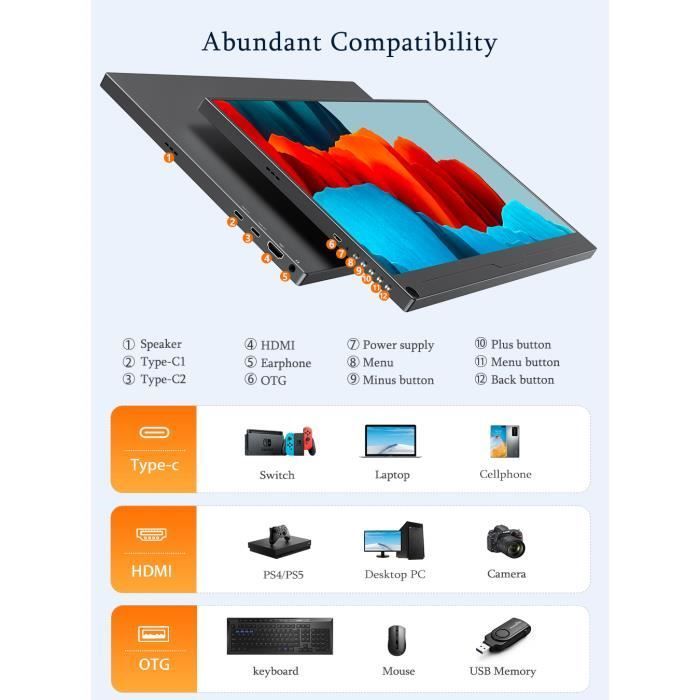 Ecran Portable 15 pouces Gaming FHD 1080P HDMI Pour PS5 PS4 Xbox Smartphone UPerfect