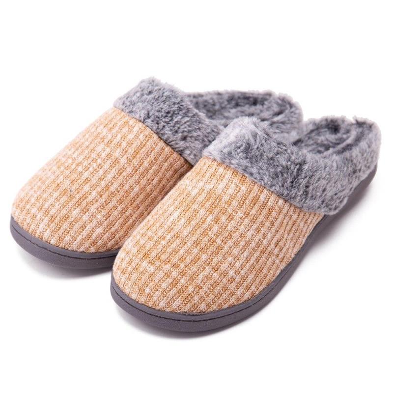 Women's slippers Couple home knitted cotton slippers Winter warm indoor non slip thick bottom cotton slippers Comfortable