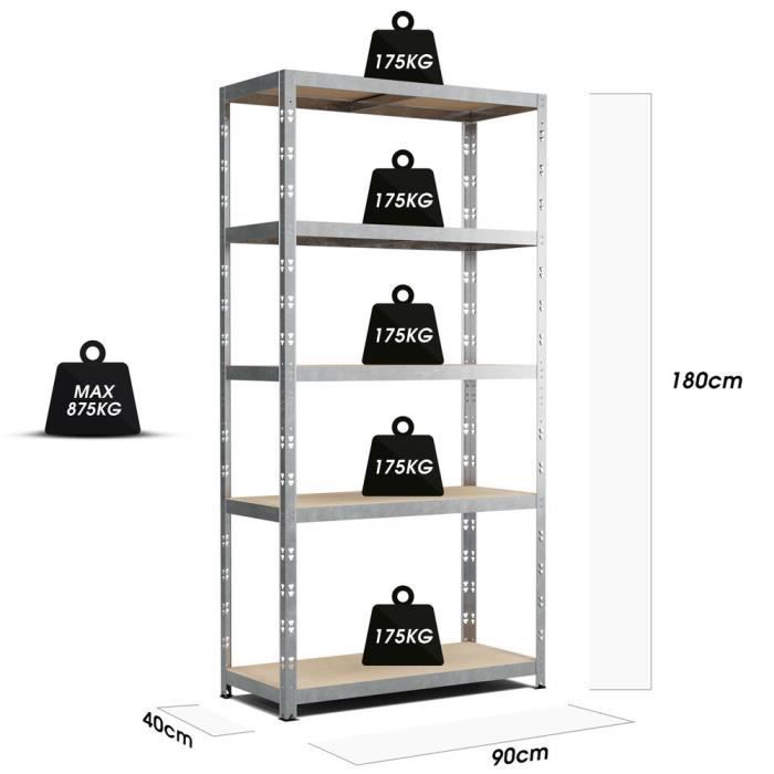 Estantería modular y versátil para taller, garaje, etc. Carga máxima: 875 kg - 180 x 90 x 40 cm - Gris