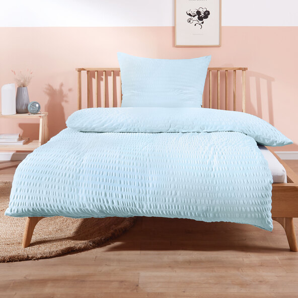 Jersey seersucker beddengoed, 135 x 200 cm, blauw
