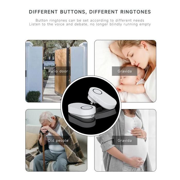 Sonnette sans fil auto-alimentée étanche longue portée sans pile pour maison et bureau,Émetteur *2 Récepteur *1