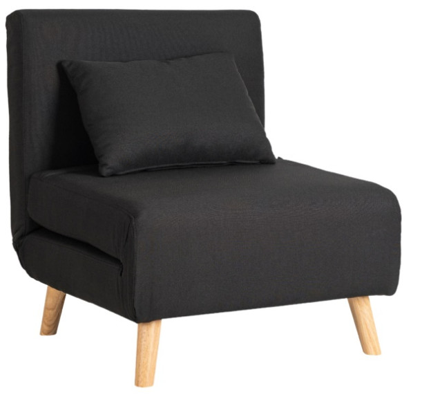 Fotel Rozkładany Do Spania Leżak Łóżko Sofa Jednoosobowa Czarny MARRY