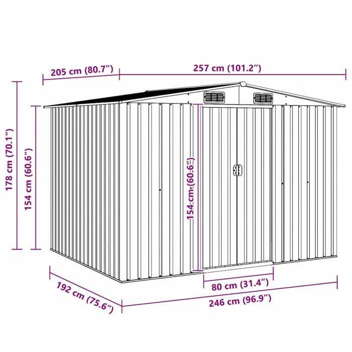 vidaXL Abri de stockage pour jardin Métal Gris 257 x 205 x 178 cm