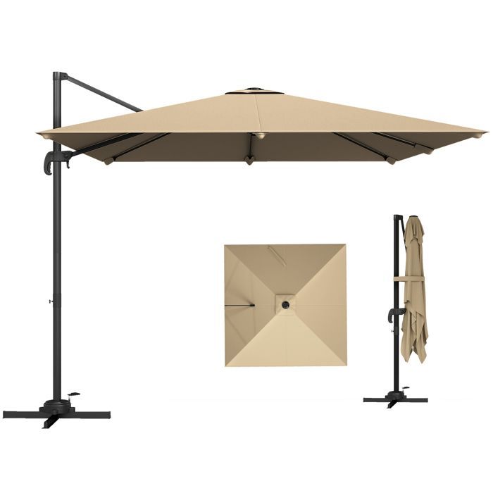 Parasol déporté - Outsunny - rotation 360°, inclinable 5 positions, base en croix - mât en aluminium - polyester - 3 x 3 m - kaki