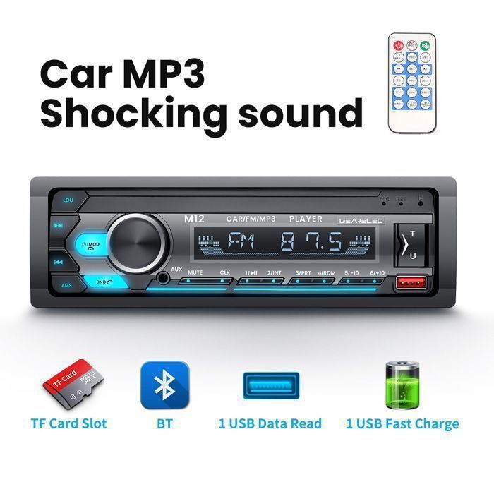 Radio para coche Bluetooth, unidad de radio para coche Bluetooth compatible con USB/AUX/SD/TF/MP3, iluminación de 7 colores, radio para coche de 4x60W 1 DIN