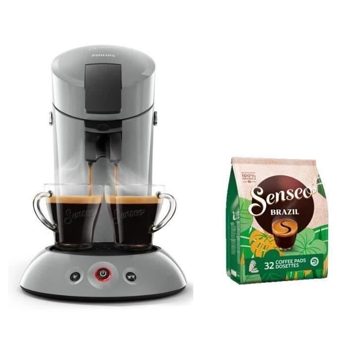 Cafetera de cápsulas Philips HD6553/71 Original Senseo, con potenciador de aroma, para 1 o 2 tazas, color gris + 32 cápsulas Senseo Espresso Brazil