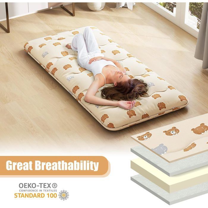 Colchón futón japonés GIANTEX, 1 persona, 90x200 cm - Cama enrollable para el suelo, portátil con bolsa de transporte, marrón