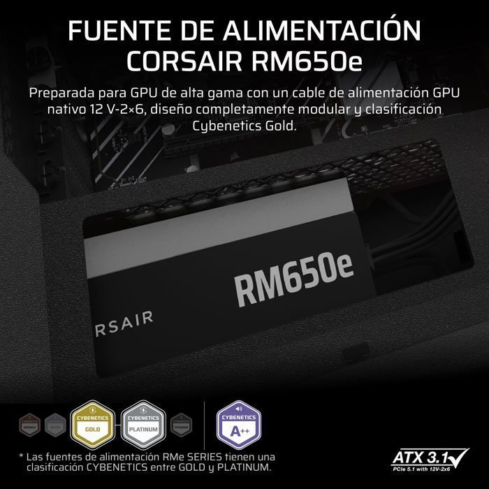 Alimentation PC - CORSAIR - RM650e - 650 Watts - Modulaire - Silencieuse