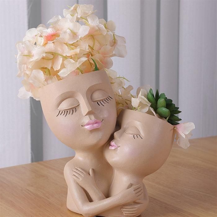 Maceta de resina con rostro, jarrón con forma de cabeza de mujer, maceta para suculentas 