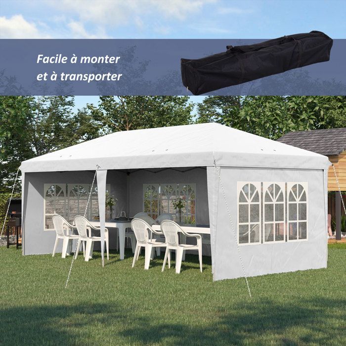 Opvouwbare pop-up partytent - 3 x 6 m, 3 afneembare zijwanden, wit