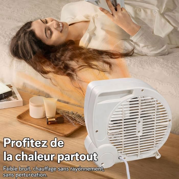 Calefactor auxiliar de 2000 W, calefactor con ventilador de 2 velocidades (1000/2000 W), protección contra sobrecalentamiento y vuelco.