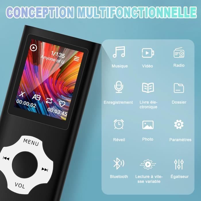 Leitor de MP3/MP4 - JORMFTTE - 64 GB - Bluetooth 5.2 - HiFi - Rádio e E-book