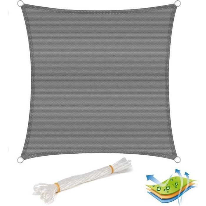 Vela de sombra cuadrada WOLTU de HDPE, protección solar con protección UV para jardín, terraza o camping, 3x3 m, gris.