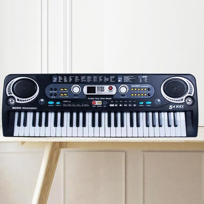 Teclado de piano com 54 teclas, função de gravação, 10 músicas, brinquedo musical educativo, cabo USB.
