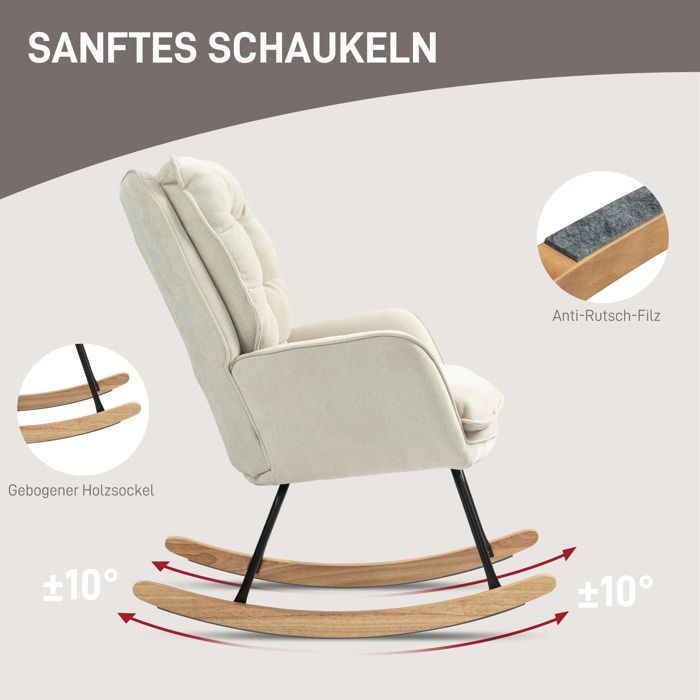 Plaque épaissieFauteuil à bascule Fauteuil à accoudoirs, fauteuil d'allaitement avec aspect chenille, fauteuil à bascule jusqu'à 1