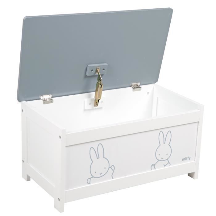 Baú de Brinquedos miffy® para Crianças - Unidade de Armazenamento de Madeira 2 em 1 - Estampa de Coelho Branco/Cinza - ROBA