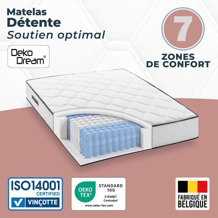 Mattress and bed base set 140 x 200 cm, 24 cm high - pocket springs - 7 zones - reversible - made in Belgium - DEKO DREAM