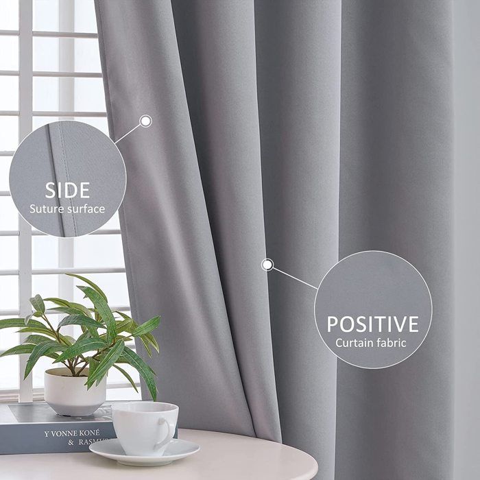 Cortinas opacas TOPFINEL de 140x225 cm con ojales, cortinas decorativas aislantes térmicas para dormitorio, reducen el frío y el ruido, 2 paneles, color gris.
