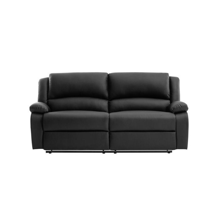 Sofá reclinável manual LEO de 3 lugares com 2 assentos extragrandes em couro sintético - Preto - L193 x P93 x A96cm - LOUNGITUDE