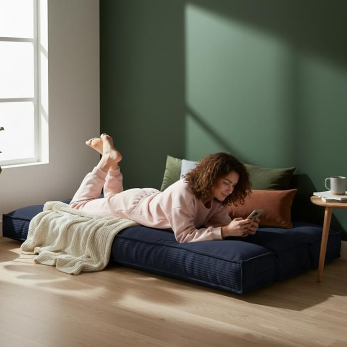Futon con rivestimento sfoderabile - 90 x 190 cm - Bananair - Blu scuro