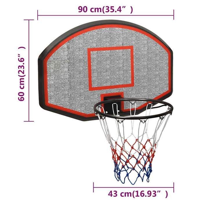 Tabellone da basket vidaXL nero 90x60x2 cm in polietilene, canestro da basket, tabellone 93666