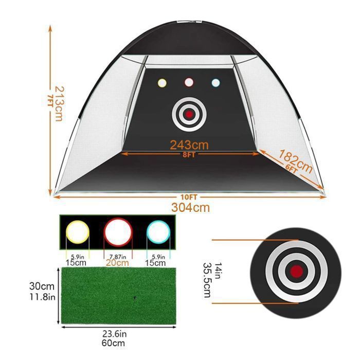 Golf oefennet - Divit GN1 - Kooi 304×183×213 cm - Kunstgrasmat - Zwart