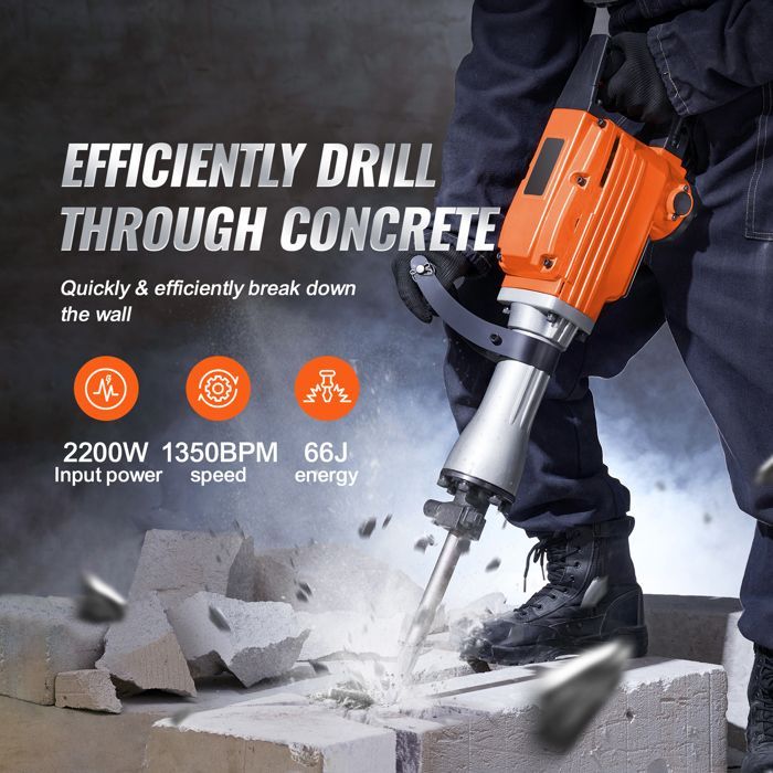 Demolition Hammer - DUOKU - JH-65 - 2200 W - Electric - 6 Demolition Drill Bits