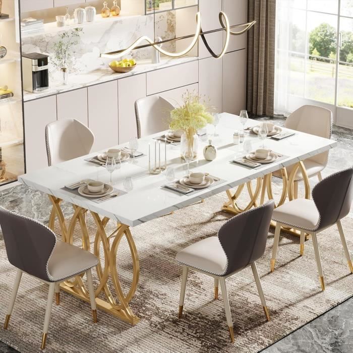 Tribesigns moderne eettafel voor 6 personen, 160 x 80 x 75 cm, eettafel, rechthoekige keukentafel, wit