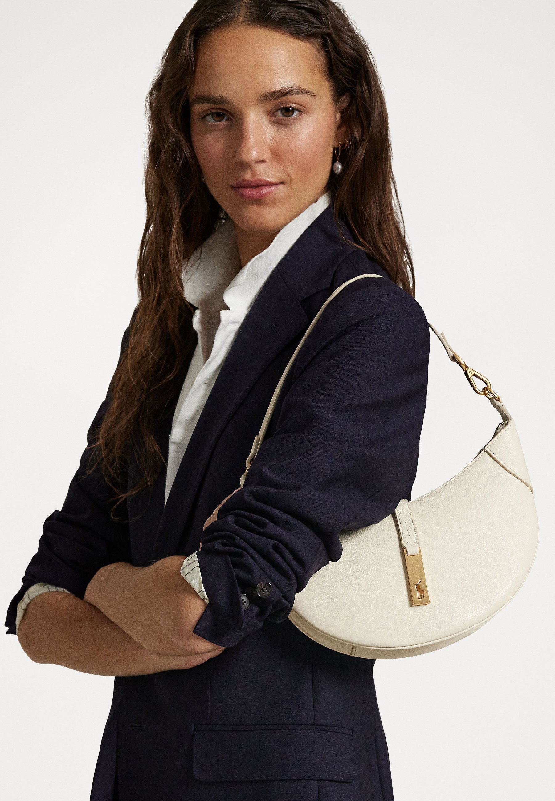Polo Ralph Lauren POLO ID MINI SCHOUDERTAS VAN LEER - Handtas - ivoor