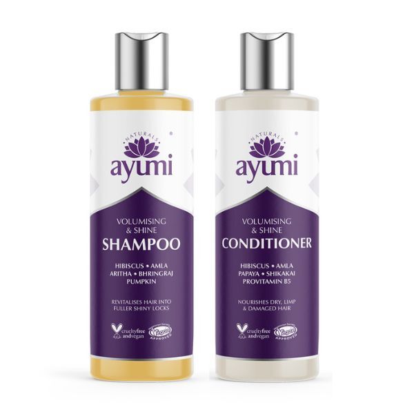 Duo shampoo e balsamo all'ibisco e curcuma di Ayumi Naturals