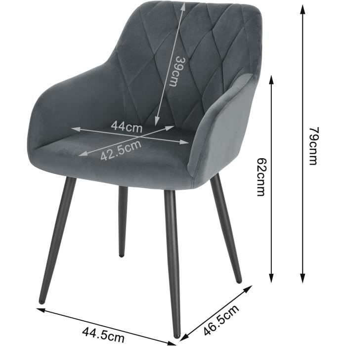 WOLTU 6x Sillas de comedor, sillas de cocina de terciopelo, asiento acolchado y patas de metal, gris oscuro BH352dgr-6