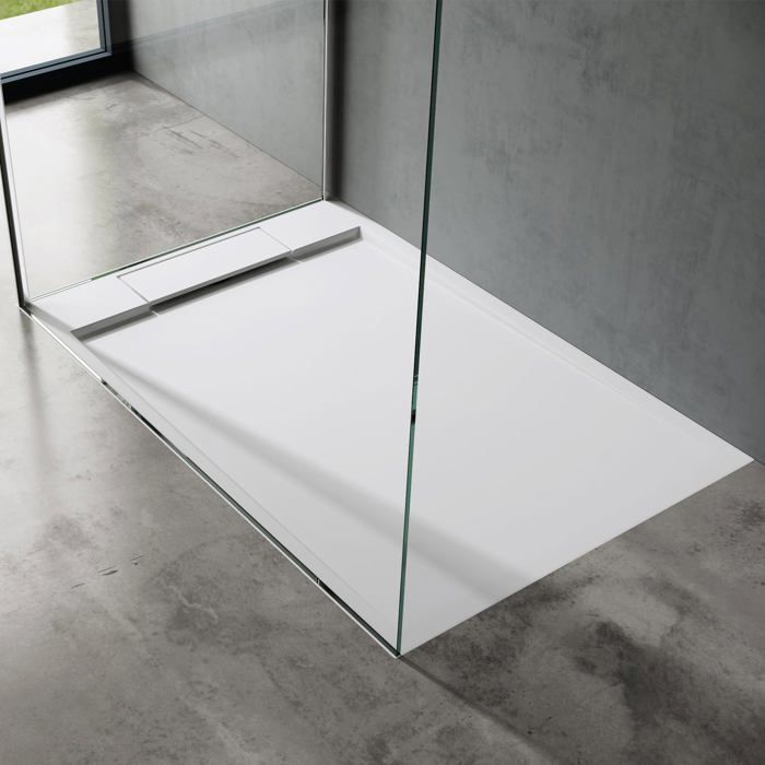 Plato de ducha Doporro Geoma04 de resina, base de ducha rectangular plana blanca de 80x120x4cm para el baño.