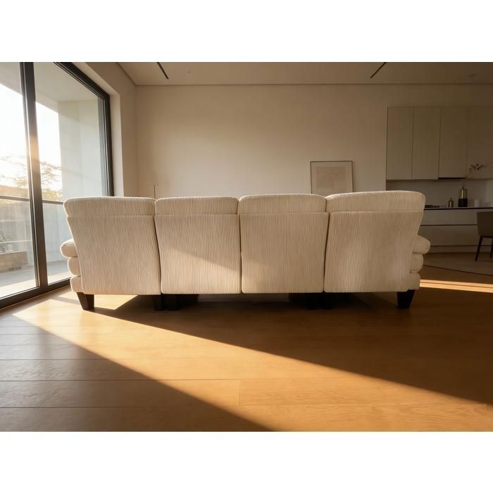 Divano angolare panoramico - Bealife - 4 posti - Forma a U - Velluto a coste - 2 chaise longue - Stile scandinavo - Beige