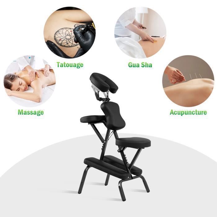 Silla de masaje portátil COSTWAY con bolsa de transporte, altura ajustable de 110 a 120 cm, silla ergonómica para spa/tatuaje, color negro.