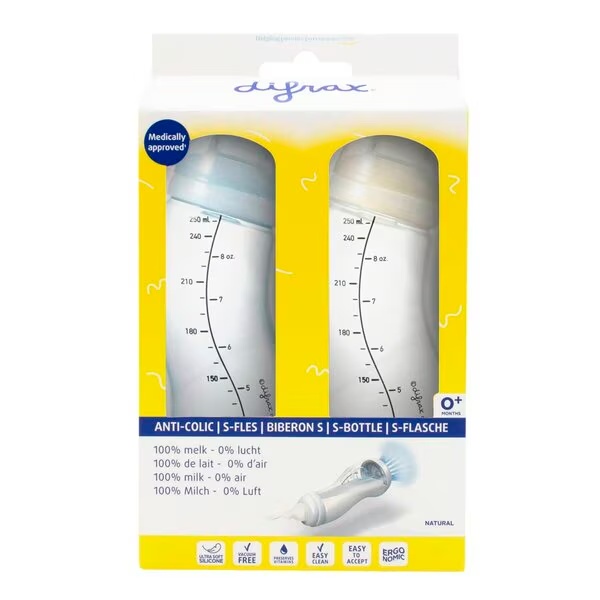 Difrax Natural 0+M S-boca plava, siva, 2 x 250ml