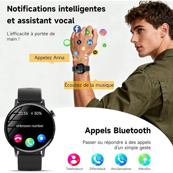 Smartwatch da uomo con ECG/HRV/BMI, display HD da 1,41