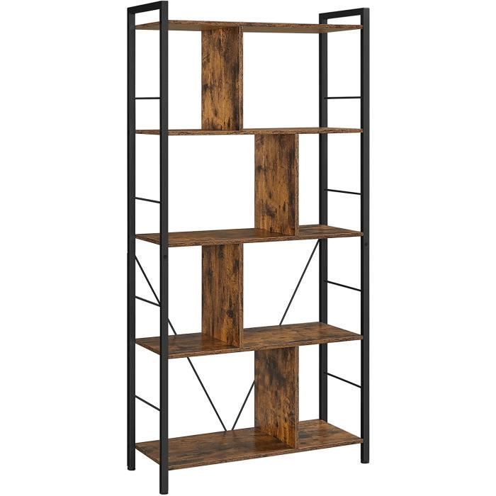 Libreria VASAGLE - Scaffale a 5 ripiani - Stile industriale - Marrone rustico e nero