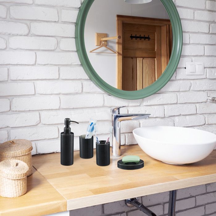 Accesorii de baie Relaxdays, 5 piese, din oțel inoxidabil periat și plastic, design modern și armonios, antracit
