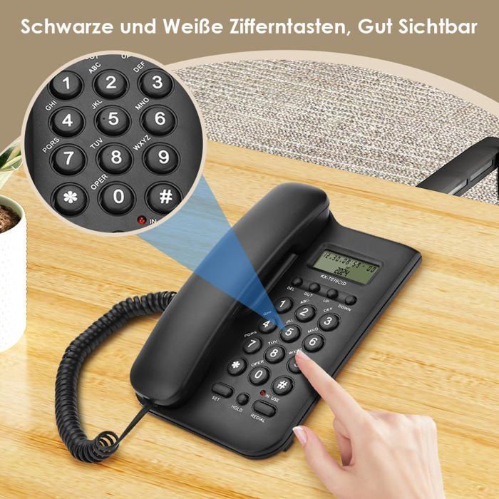 Téléphone filaire à grosses touches - FEBEST - Volume de sonnerie extra fort - Double système FSK/DTMF