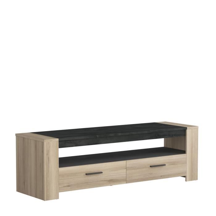 Conjunto de salón SHEFFIELD compuesto por: mesa de centro con doble estante superior e inferior + mueble para TV con 2 cajones - DEMEYERE