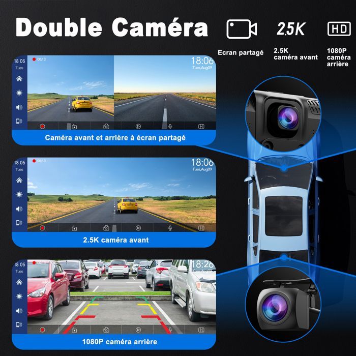 Rádio automotivo CAMPARK de 10,26 polegadas com CarPlay, câmera frontal 4K+1080P, câmera traseira, tela sensível ao toque, CarPlay sem fio e Android Auto.