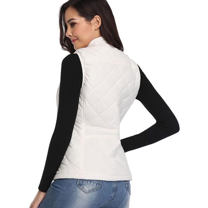 Gilet Sans Manches Femme - Zippé Veste Hiver Gilet-Doudoune Léger Hiver/Automne - Pour Voyage/Travail-Blanc