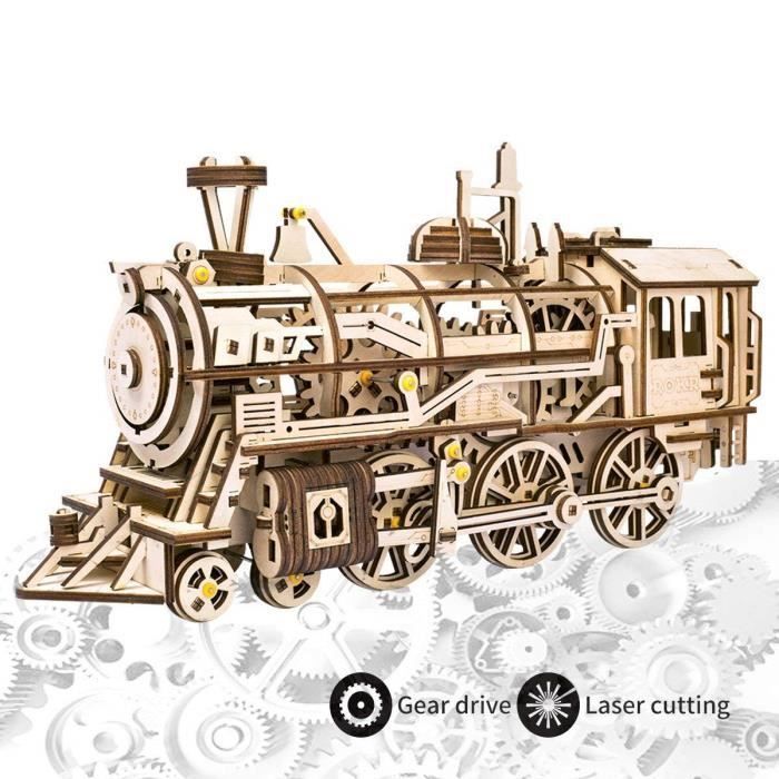 DIY Bouwset 3D Houten Puzzel Uitgesneden Locomotief Mechanisch Treinmechanisme Model Bouwspeelgoed