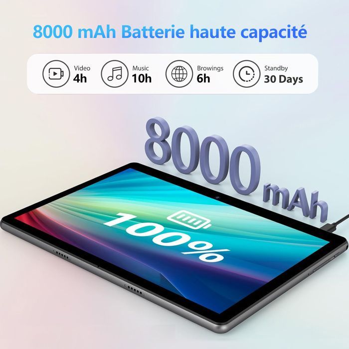 Tablet HEASUR de 10,1 pulgadas, Android 14, 36 GB + 128 GB, Octa-Core, WiFi 5G, USB Tipo-C, 8000 mAh, con teclado, ratón y auriculares, color gris.