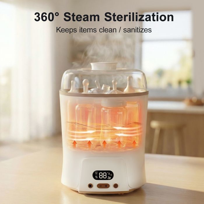 Sterilisator en droger voor babyflesjes, 8 stuks, 24-uurs bescherming, verwarmingsfunctie, multifunctioneel voor babyaccessoires